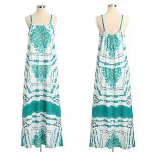 NWT Teal White Scarf Print Halter Maxi Dress Women Small Summer Resort Cruise
